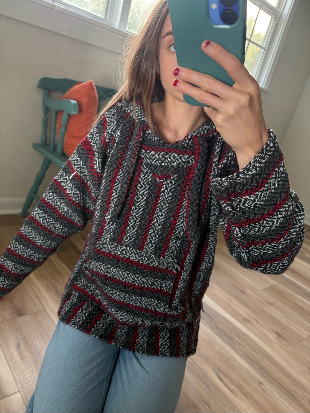 Drug Rug Striped Knit Hoodie Sweater - Black, White, & Red